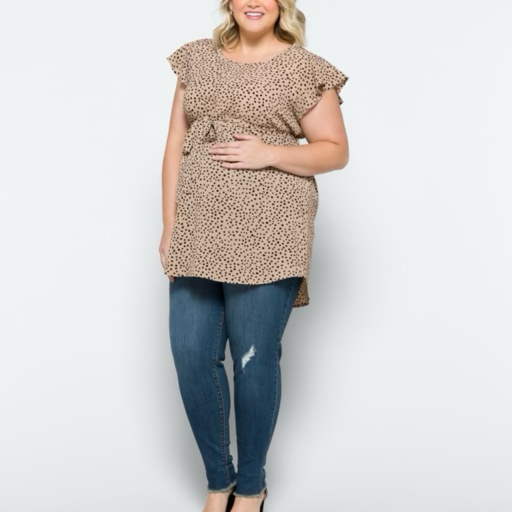 Maternity Top Beige with Black Dots and Tie LIKE NEW